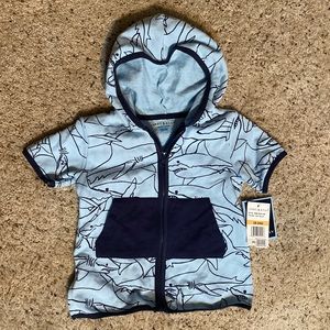 Andy & Evan Boys Shark Short Sleeve Hoodie Swim Cover Up Light Blue Navy 18-24M